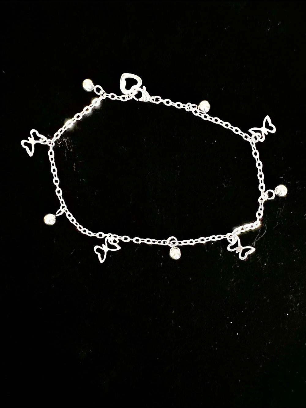 Silver Butterfly & Ball Charm Ankle Bracelet